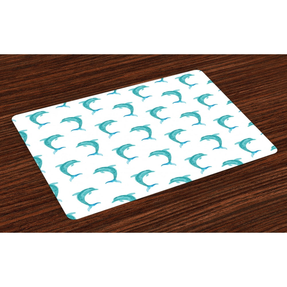 Sea Animals Placemats Set of 4 Aqua Watercolor Artwork Dolphin Figures