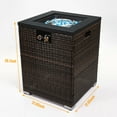 thumbnail image 2 of Wicker Propane Fire Pit Column with Glass Wind Guard, Outdoor Fire Tables with Lid and Rain Cover, Rattan Propane Gas Fire Pit Table 40000BTU for Patio Backyard Deck Balcony, Dark Brown, 2 of 8