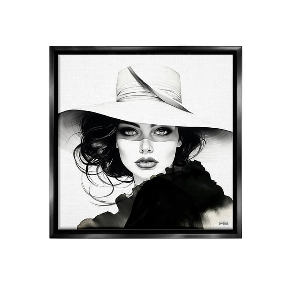 Stupell Industries Intense Glam Gaze Beauty & Fashion Painting Black Floater Framed Canvas Art Print Wall Art, 18 x 18