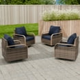 thumbnail image 5 of EAGLE PEAK 4 Piece Wicker Outdoor Rocking Chairs with Cushions, Rattan Swivel Rocker Patio Chairs for Backyard Deck Porch & Garden, Brown/Blue, 5 of 7