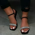 thumbnail image 3 of Modstep Women's Rhinestone Sandals Open Toe Casual Dressy Slides Sparkly Comfortable Flat Summer Shoes with Adjustable Ankle Strap Black 10, 3 of 5