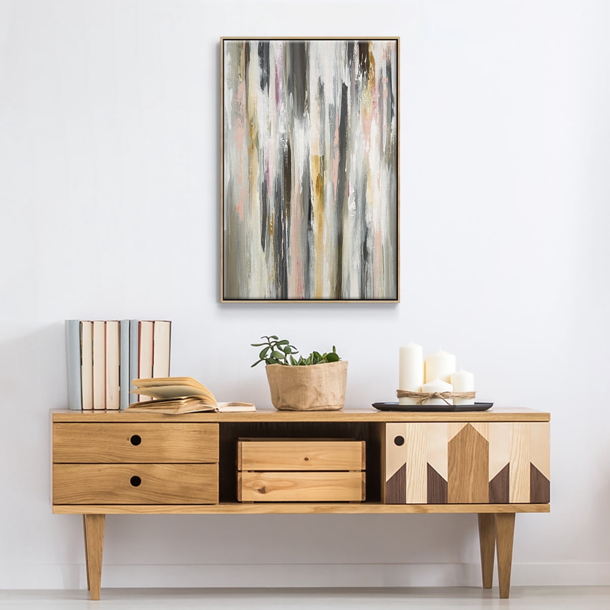 Color Ripple II Framed Premium Gallery Wrapped Canvas - Ready to Hang - 17 x 25 - Natural Wood Floating Frame