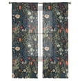 thumbnail image 7 of Sheer Curtains 72 inches Long, Vintage Flowers Floral Botanical Leaves Light Filtering Sheer Window Curtains Rod Pocket Voile Drapes for Bedroom Living Room, 52"W x 72"L 2 Panels, 7 of 7