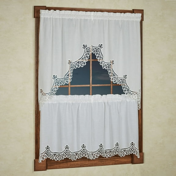 Touch of Class White Lace Rod Pocket Swag Valance and Tier Curtains Set, 56 x 24 in (2 Panels)