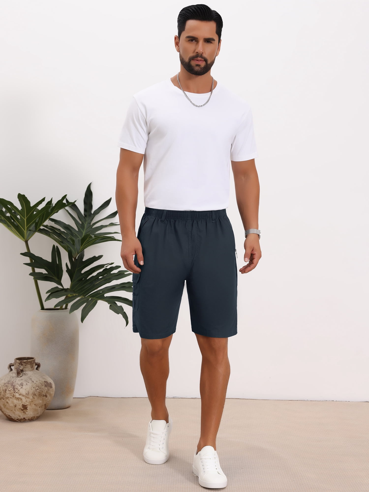 DARING DIVA Men's Cargo Shorts Cotton Zipper Pockets Hiking Short Pants 34 Dark Blue