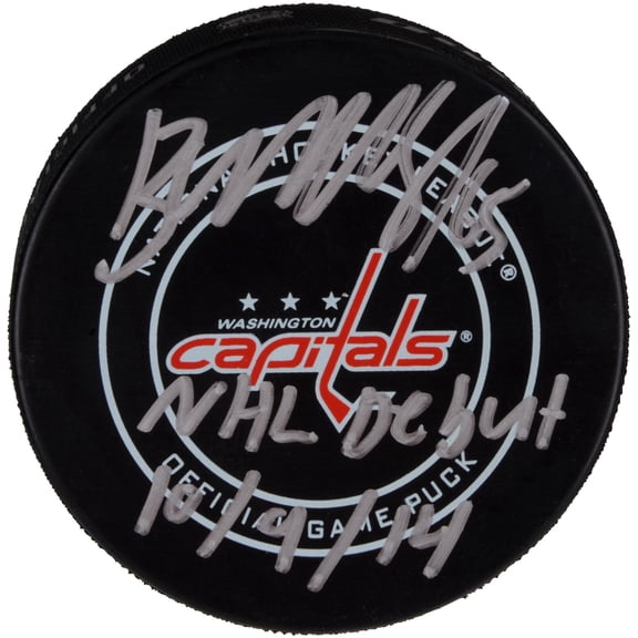 Andre Burakovsky Washington Capitals Autographed Official Game Puck with "NHL Debut 10/9/14" Inscription - Fanatics Authentic Certified