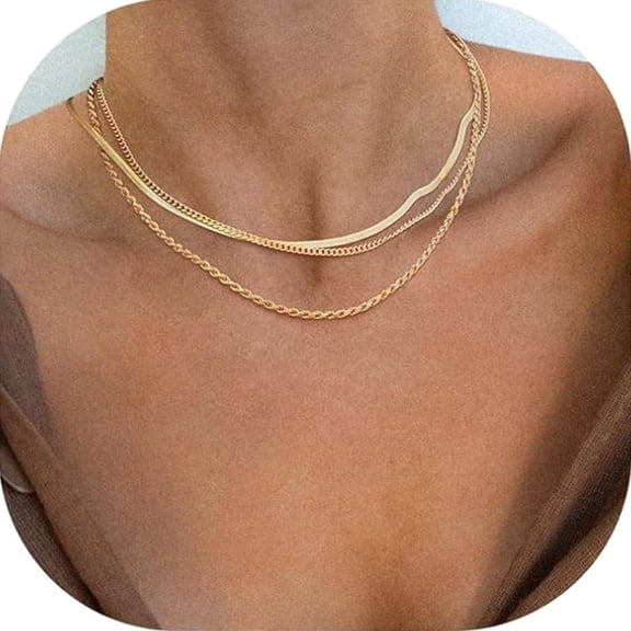DESIGNICE 14K Gold Plated Layering Necklace Snake Chain Necklace Gold Necklace for Women Herringbone Choker Necklaces Jewelry Gifts for Her