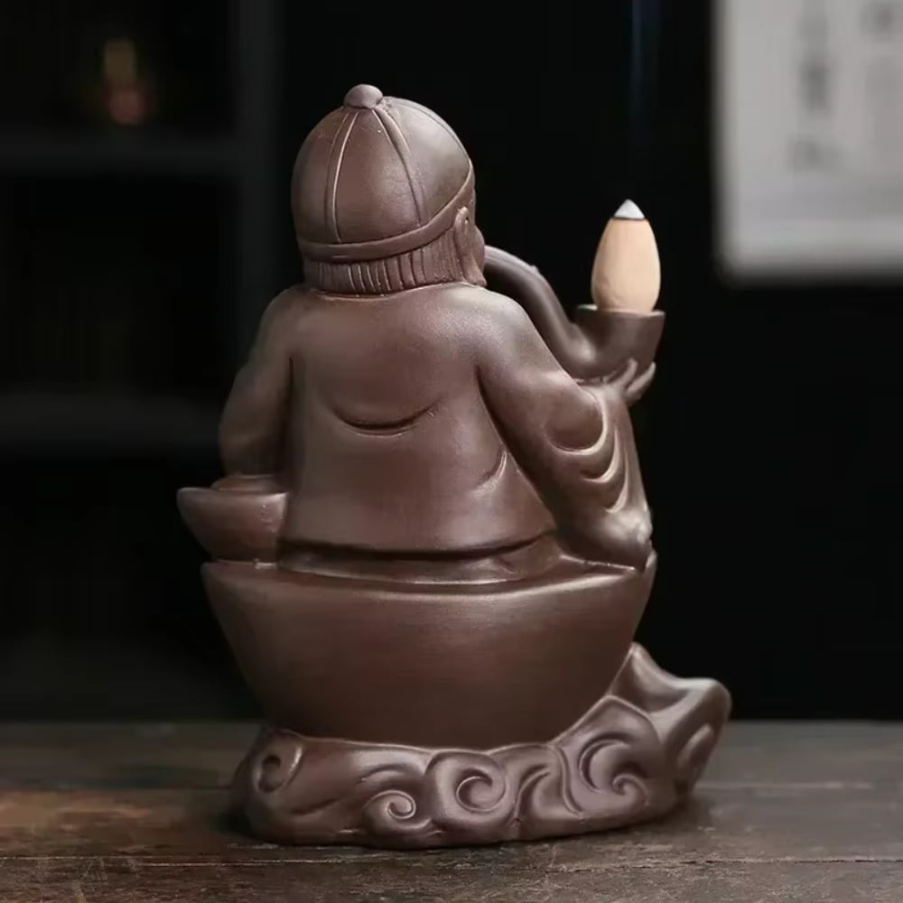 1pc Purple Clay Handicrafts Relaxation Old Man Backflow Incense Burner Incense Holder Censer Home Ornament (Without Incense)
