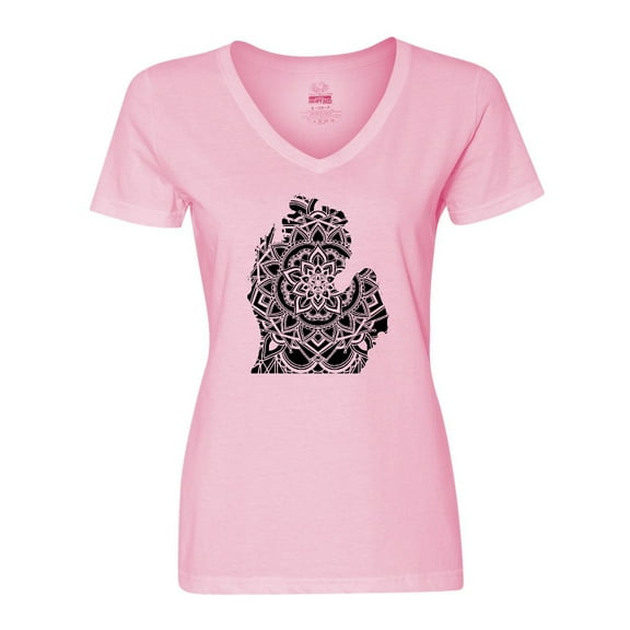 Inktastic Michigan Silhouette Mandala Women's V-Neck T-Shirt