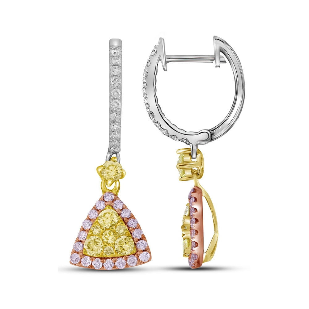 14kt White Gold Womens Round Yellow Pink Diamond Triangle Dangle Earrings 1-1 20 Cttw by Saris and Things GD