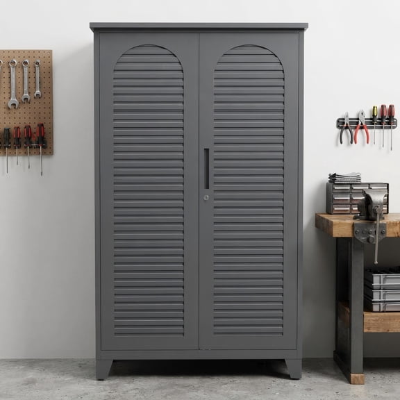 Fehomix 73'' Tall Metal Garage Storage Cabinet with Pegboard & Adjustable Shelves, Heavy-Duty Steel Tool Locker for Workshop, Utility Room, & Home Organization, Slate Gray