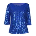 thumbnail image 4 of Giftesty Womens Plus Size Women Fashion Solid Sequin Shirt Round Neck Blouse Half Sleeve Loose Tops, 4 of 9