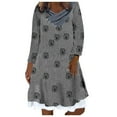 thumbnail image 2 of Robe pour Femmes, Robe Boutonnée Imprimé Fleuri Manches Longues Robe de Fête Décontractée, 2 of 5