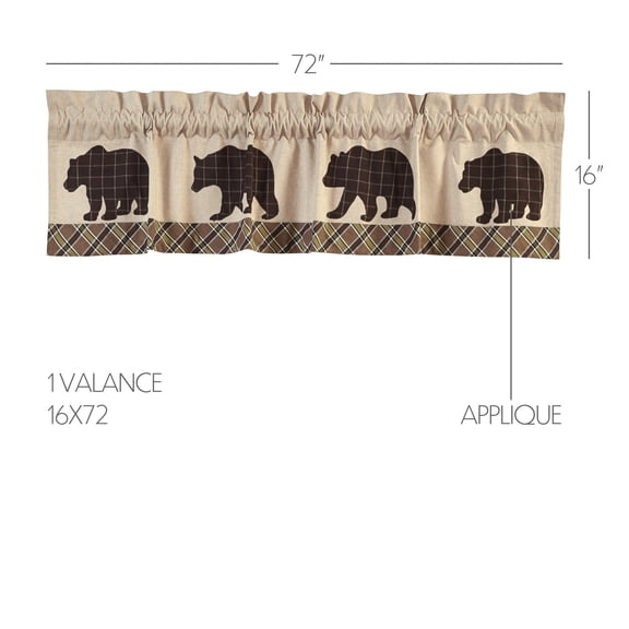 VHC Brands Kitchen Window Bear Curtain Valance, Tan, 16x72