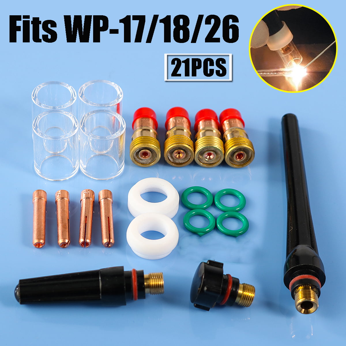 1.6mm 1/16 TIG Welding Torch Stubby Gas Lens #12 Pyrex Cup Kit For Tig WP-17/18