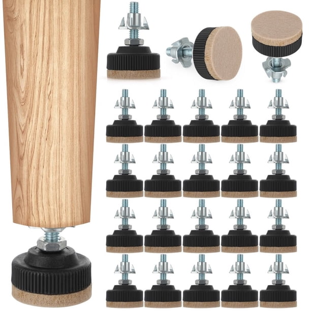 Niveladores de muebles, 24 patas niveladoras con protector de suelo de fieltro y contratuerca, niveladores de patas de mesa ajustables, patas niveladoras resistentes con tornillos para mesas, sillas,