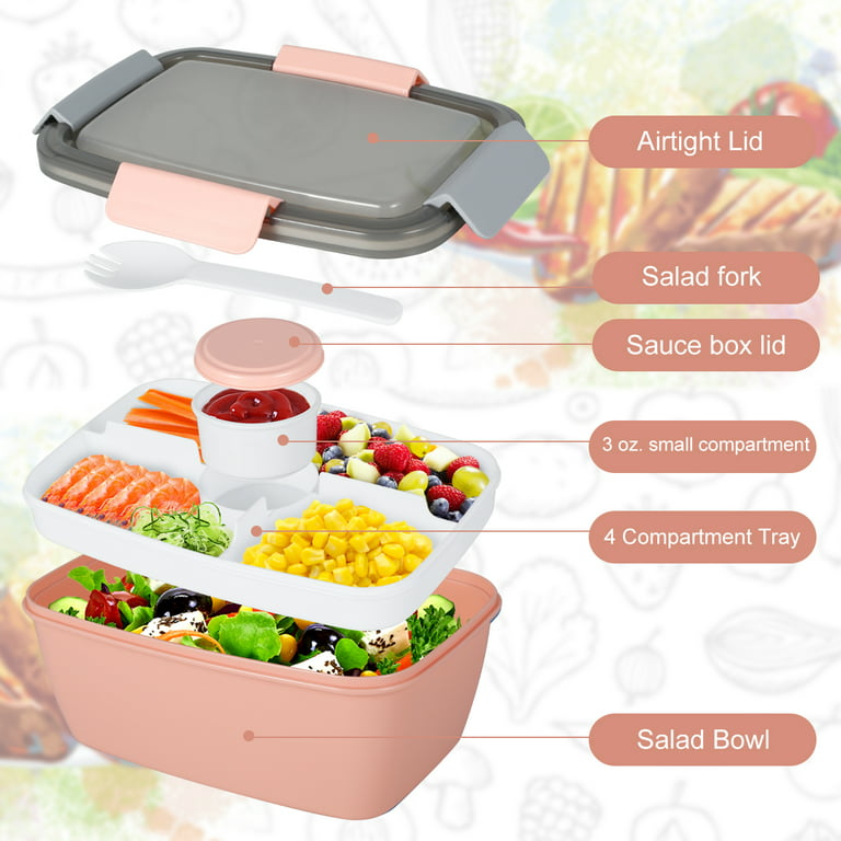 Salad Lunch Container, Salad Bowls With 3 Compartments Tray, Leak Proof  Lunch Box With Fork For Men, Women, Bpa-free Snack Container With Sauce  Container For Dressings, Kitchen Supplies - Temu