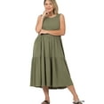thumbnail image 3 of Zenana's Women & Plus Round Neck Sleeveless A-Line Ruffle Tiered Casual Sun Maxi Dress, 3 of 3
