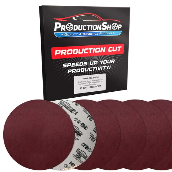 ProductionShop Premium 9" Red 80 Grit Hook & Loop Sanding Discs, Box of 20 - Sandpaper for Drywall Power Sanders, Coarse-Cut Abrasive - Woodworking, Sand Wood Metal Auto Paint