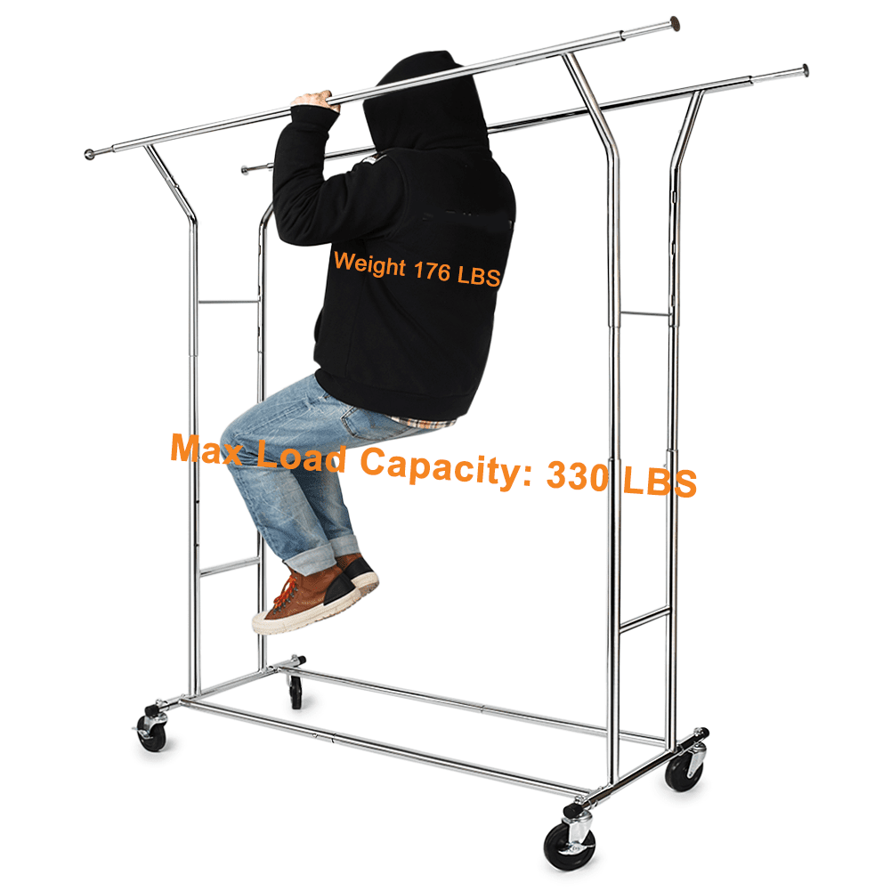 US Heavy Duty Commercial Garment Rack Rolling Collapsible Clothing Shelf Chrome