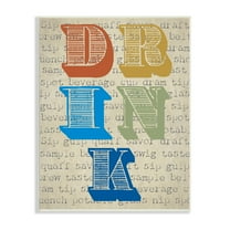 Stupell Industries Drink Antique Stamp Style Typography Kitchen Words Graphic Art Unframed Art Print Wall Art, Design by Graffitee Studios