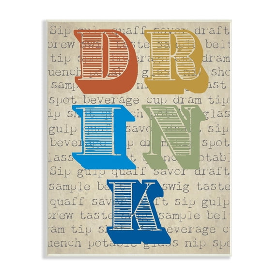 Stupell Industries Drink Antique Stamp Style Typography Kitchen Words Graphic Art Unframed Art Print Wall Art, Design by Graffitee Studios