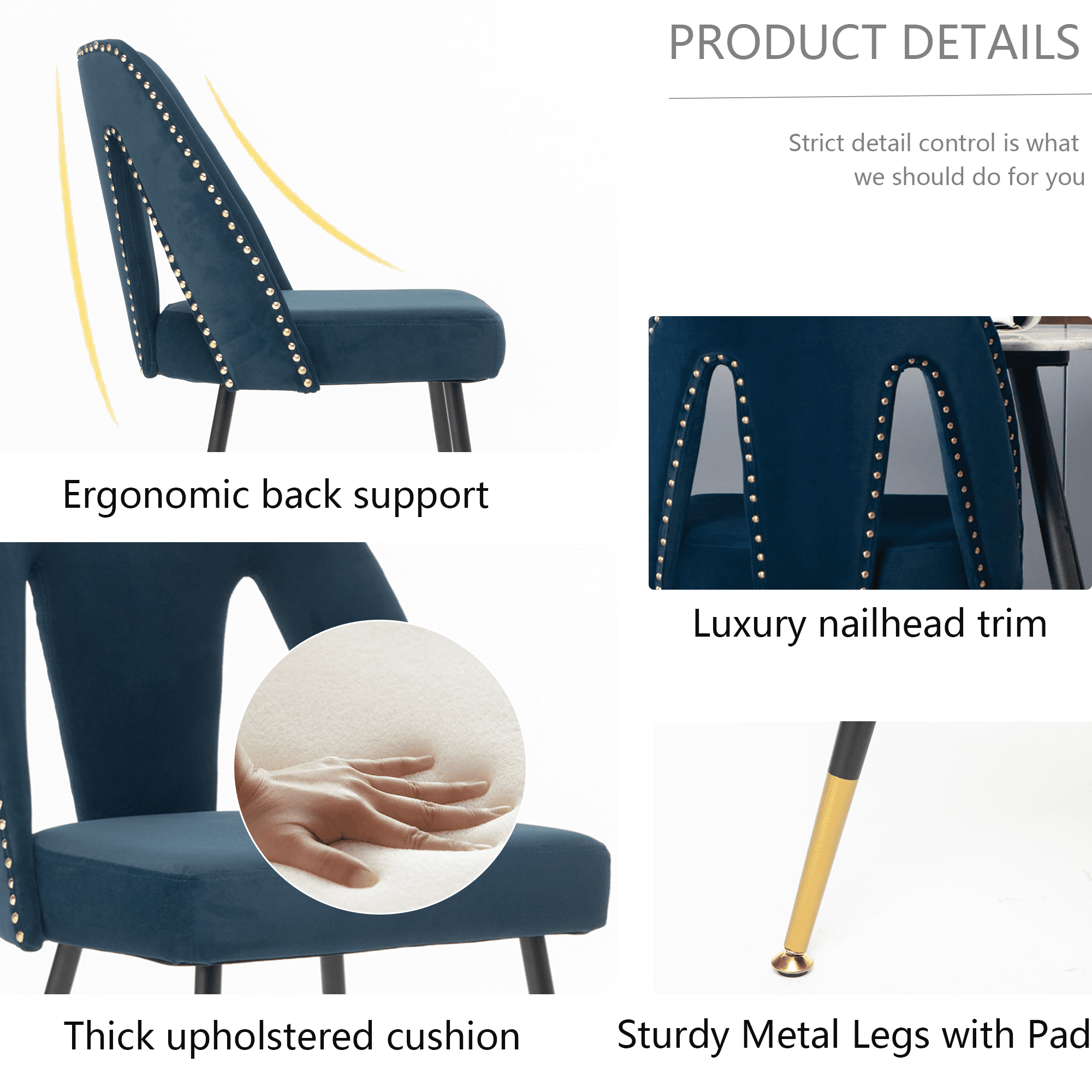 Velvet Dining Chairs, Mid Century Modern Kitchen Chair, Contemporary Dining Chair with Metal Leg, High Back, Armless Upholstered Leisure Side Chair for Dining Room Lounge (Set of 4)