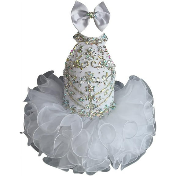 Jenniferwu G284 Infant Toddler Baby Newborn Little Girl's Pageant Party Birthday Dress White Size 9-12M