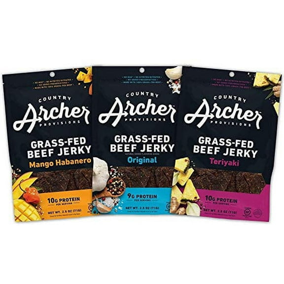 Country Archer Beef Jerky Variety Pack byc Original Teriyaki, Mango Habanero, Beef Variety Pack, 2.5 Ounce (Pack of 3)