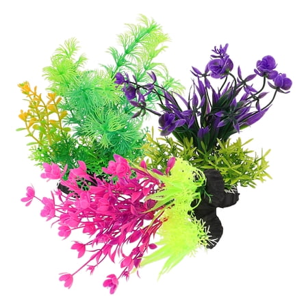 HOOWIFFY 3Pcs Fish Tank Plastic Plants Realistic Aquarium Landscaping Decor Assorted Colors