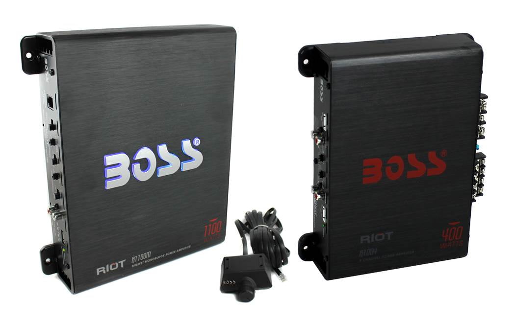 BOSS AUDIO Riot R1100M 1100W Mono Car Amplifier + R1004 4 Channel Audio