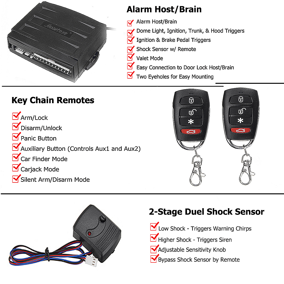 ZTT Keyless Entry Car Alarm System With 4 Door Power Lock Actuators – 2 Remotes Included, FAI-330 & FAI-586
