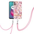 thumbnail image 2 of Flower Pattern Case for Motorola Moto G Power 2022, Detachable Shoulder Strap Lanyard Crossbody Slim Lightweight Floral Cover, PC + Silicone Shockproof Drop Resistant Case, Pink, 2 of 7
