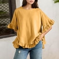 thumbnail image 4 of Yubnlvae Oversized Collared Blouse - Short Sleeve Ruffle Detail Casual Shirt (Breathable Cotton | Relaxed Fit | Button-Front | Everyday Wear) (Yellow | XL), 4 of 7