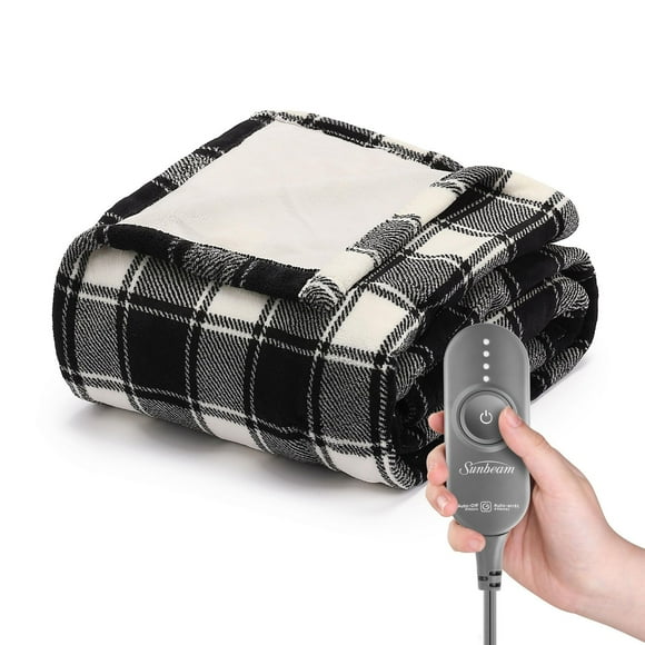 Sunbeam Microplush Electric Heated Throw, 50" x 60", 4 Heat Settings, 4-Hour Auto Shut-Off, Cozy Warmth, Buffalo Plaid