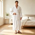 thumbnail image 2 of Fewfanhot Men’s Shawl Collar Fleece Bath Robe, Long Wrap‑Around House Robe with Self‑Tie Belt, Sleep Robe for Adult Men M‑XL, 2 of 10