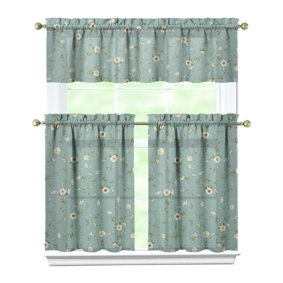 Rustic Bohemian Curtains 36 Inch - 3 Panel Wildflower Farmhouse Set with Vintage Floral Design, Rod Pocket