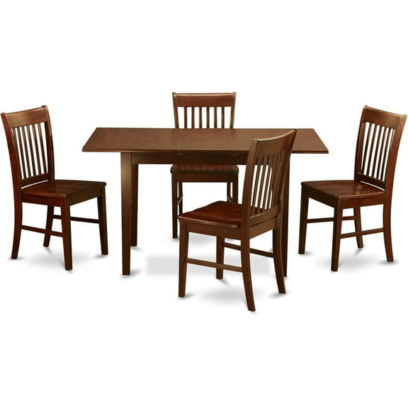 HomeStock Dinette Set - Table With A 12" Leaf And Dining Chairs in Mahogany, 32x54" Rectangular Table, 30" Height, Includes 5-Piece Set with 4 Wood Seat Chairs