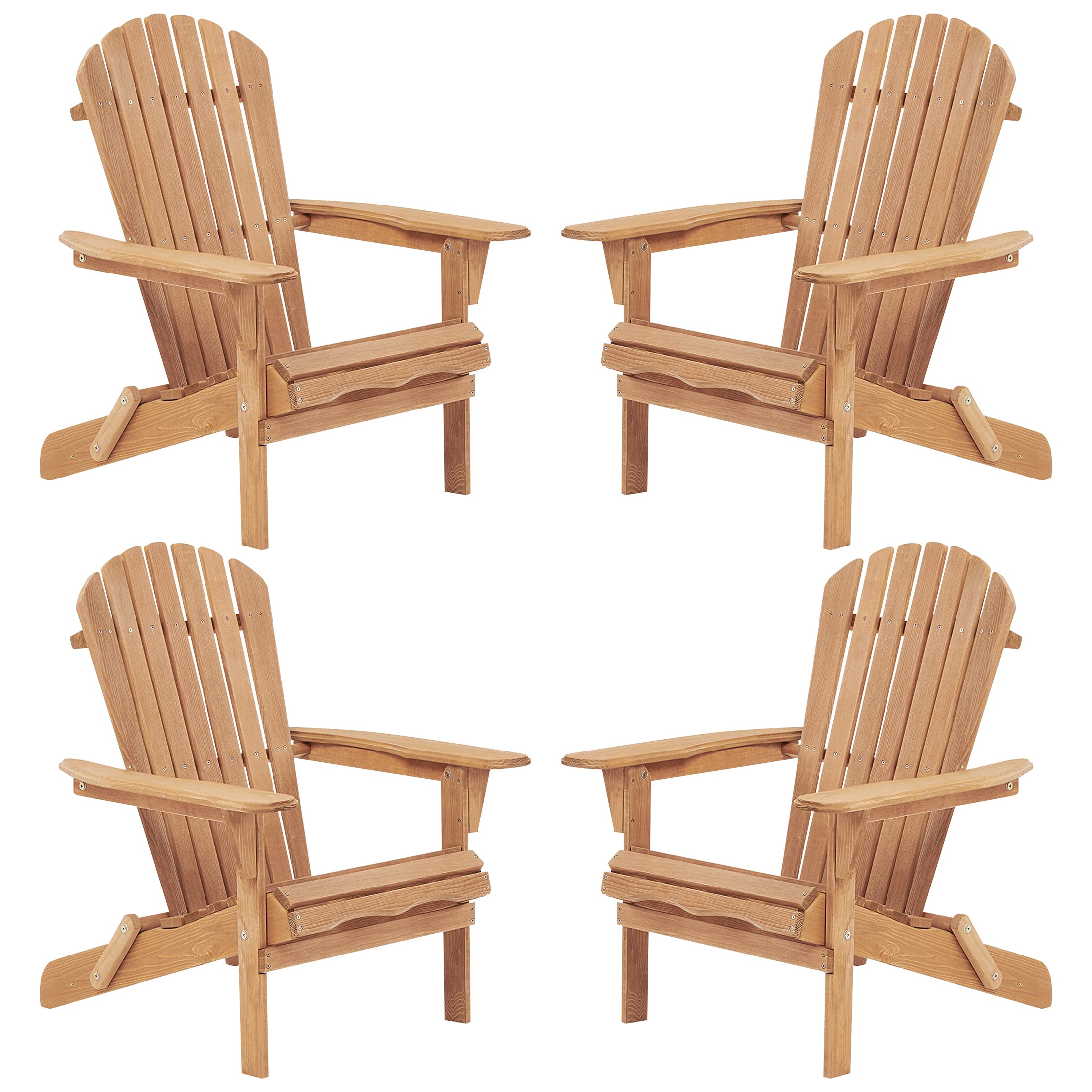 UHOMEPRO Folding Adirondack Chair Set of 4, Outdoor Weather Resistant Patio Lawn Chair, Wooden Fire Pit Chair for Outside Deck Garden Backyard Balcony, Patio Furniture Set Lounge Chairs, Wood