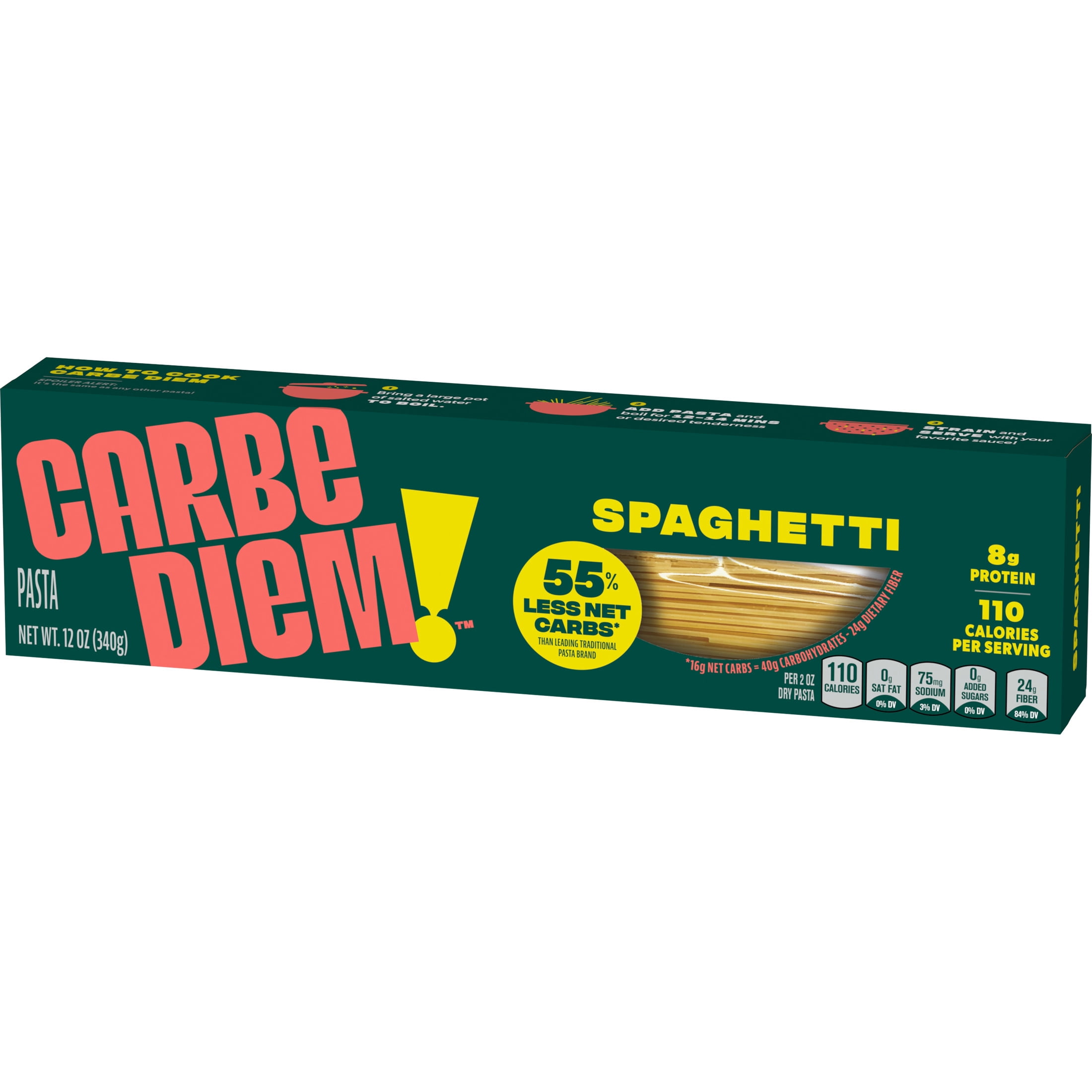Carbe Diem Spaghetti Pasta, 12 oz, High Fiber, Egg-Free, Dairy-Free