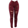thumbnail image 5 of Pantalones vaqueros rasgados elásticos y ajustados de cintura alta para mujer, pantalones vaqueros clásicos destruidos para levantamiento de glúteos, pantalones vaqueros desgastados (2XL, Claret F), 5 of 5