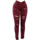 thumbnail image 5 of Pantalones vaqueros rasgados elásticos y ajustados de cintura alta para mujer, pantalones vaqueros clásicos destruidos para levantamiento de glúteos, pantalones vaqueros desgastados (2XL, Claret F), 5 of 5