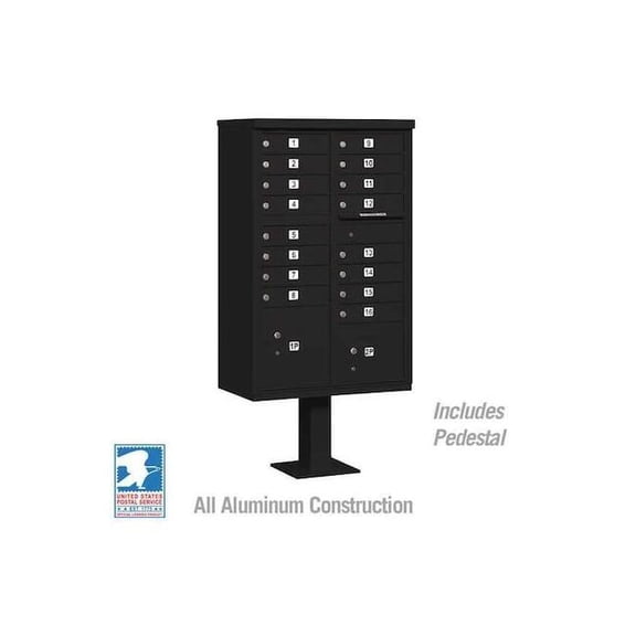 Cluster Box Unit (Includes Pedestal) - 16 A Size Doors - Type III - Black - USPS