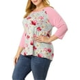 thumbnail image 4 of Unique Bargains Juniors' Plus Size 3/4 Sleeve Floral Female Modern Raglan Tops 3X Pink, 4 of 7