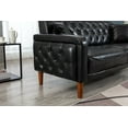 thumbnail image 3 of Mid Century Couches, 3-Seat PU Leather Love Seat Sofa with 2 Throw Pillows, Armrest and Wooden Legs, Button Tufted Upholstered Loveseats for Living Room, Bedroom, Office, Apartment (Black), 3 of 9