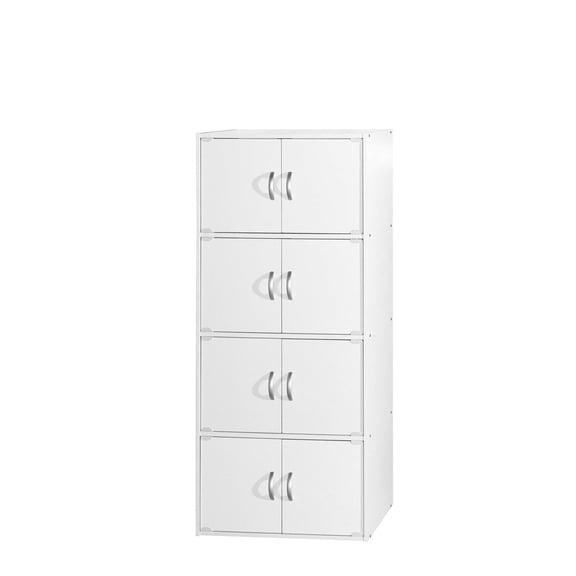 Pemberly Row 4 Shelf 8 Door Versatil Wooden Bookcase Cabinet in White Finish