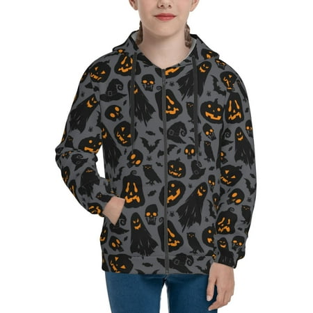 

Hoodies for Teen Girls Boys halloween spooky pumpkins Long Sleeve Youth Kids Essentials Zip Up Hoodie Lghtweight Fashion Hoodies & Sweatshirts Jacket Fall Winter Outfits Tops