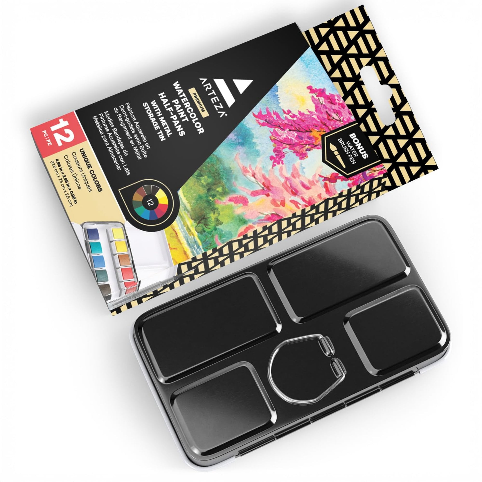 Arteza Watercolor Paint, Multicolor, Set of 12, Half Pans