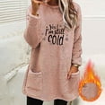 thumbnail image 2 of yoeyez Fuzzy Pullover Tops for Women Letter Print Long Sleeve Crewneck Fuzzy Tunics Winter Warm Sherpa Sweatshirts with Pockets Pink,M, 2 of 5