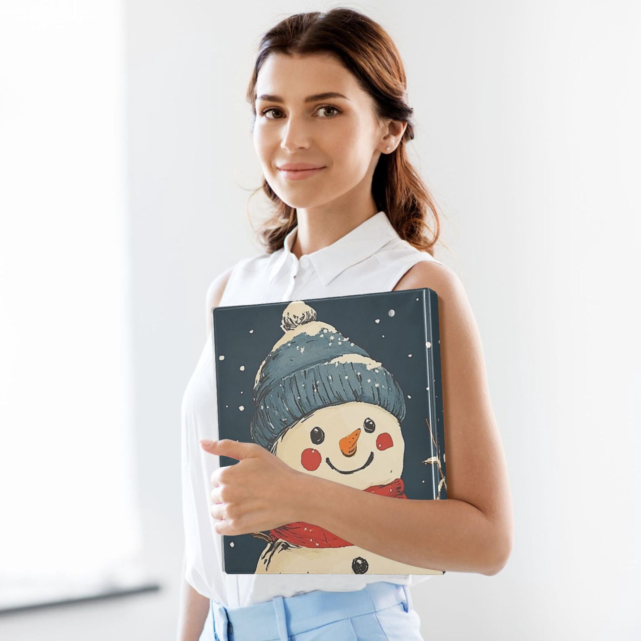 Winter Snowmans 3 Ring Binders 1.5 inch Hardcover File Folders with Interior Pockets A4 Size Organizer for School Office Hospital
